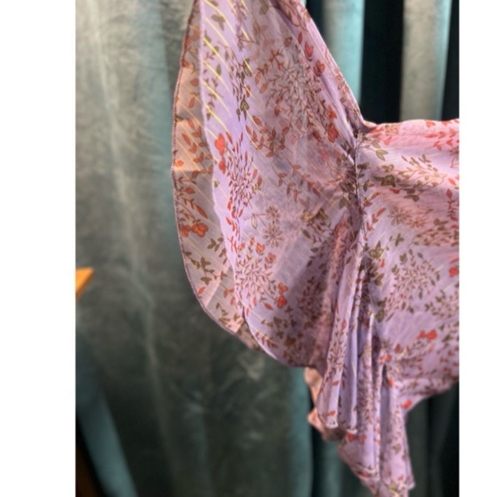 Lavender Floral Sheer Tie-Waist Kimono Tunic - Picture 9 of 15